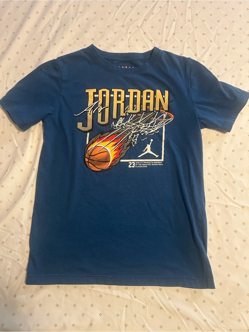 Jordan Blue Boys' Short-Sleeve Basketball Tee with Flaming Ball Graphic